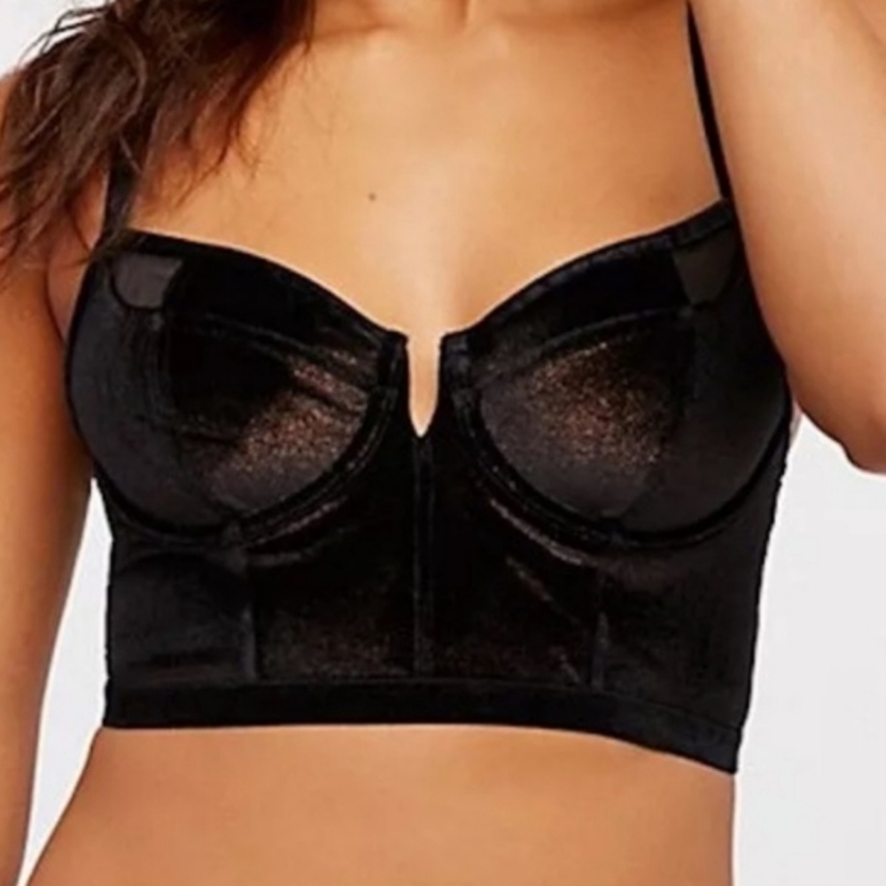 Intimately Free People Camille Black Velvet Gold Sheen Bustier Bra Long …